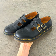 Dr. Martens Black Leather Mary Jane Flats Buckle Straps Round Toe US 7 EU 38 picture