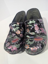 Dansko Professional Clogs Womens 38 / US 7.5 - 8 Black Floral Patent Leather picture