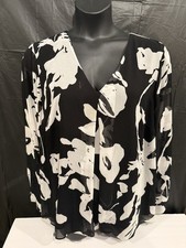 Calvin Klein Black and White Floral Blouse with V-Neck size XL picture