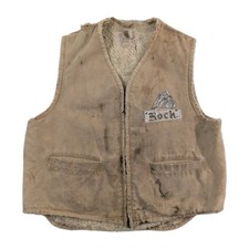 Vtg 70's Carhartt Sherpa Lined Brown Canvas Workwear Vest Size XL THRASHED USA picture