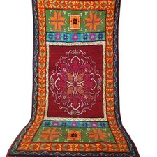 Vintage Moroccan Rabat Rug Floral Medallion Multicolor Wool 6'1
