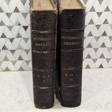 PICTURESQUE AMERICA The Land We Live Vol 1 & 2 Leather Book Set 1872/1874 picture