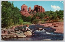 1960 Sedona AZ Postcard Cathedral Rock Oak Creek Canyon Mirro-Krome picture