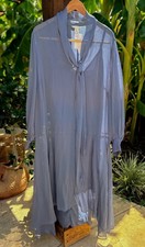 NWT H&M Dress XL 16 Semi Sheer Tie Neck Maxi Boho Pigeon DustyBlue PLS **READ picture