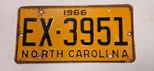 Vintage 1966 North Carolina License Plate Tag #EX-3951 Original Collectable picture