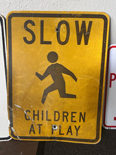 SLOW Children At Play Pedestrian Crossing Yellow Collectible Transportation Sign picture