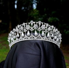Silver Drop Pearl Princess Diana Tiara Bridal Crown Birthday Wedding Gift picture