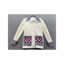 VTG Encron Knit Shirt Womens M Patriotic Red White Blue Dagger Collar Cream picture