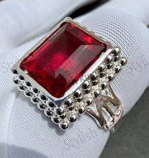 Men's Ruby 925 Sterling Silver Ring, Handmade Red Gemstone Emerald Cut Ring picture