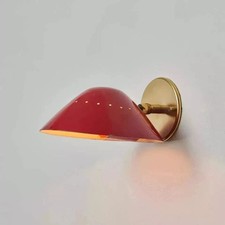 Vintage Red Brass Bowl Sconce - Mid-Century Modern Wall Light picture
