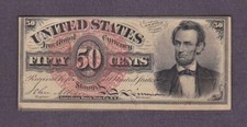 1869-75 50¢ BEAUTIFUL CRISP UNC LINCOLN SCARCE RED PLATE #27 U.S. Fractional picture
