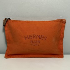Authentic Hermes Bain Yachting Flat Pouch Cotton Orange Travel Toiletry Logo Bag picture