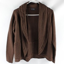 Effeci Women's Brown Open Front Long Sleeve Knit Cardigan PL picture