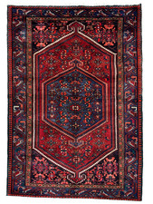 Vintage Zanjan 4x7 Tribal Geometric Hand Knotted Wool Rug Red Blue Oriental Boho picture