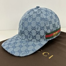 Gucci x Palace GG-P Monogram Logo Web Canvas Baseball Cap Hat Pale Blue Size M picture