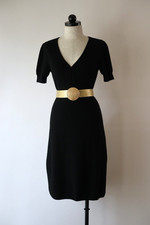 Talbots Black Merino Wool Knit Short Puff Sleeve Pencil Sweater Dress Women M picture
