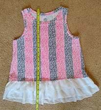 Wonder Nation Girls Tunic Tank Top Sleeveless Floral Ruffle Hem Pink Blue 10-12 picture