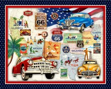 Multi Route 66 Fabrcbic Panel Vintage Autos- 36