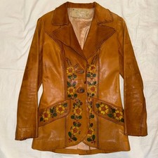 CHAR 1970s Deerskin Leather Jacket Hand Painted Flower Vintage From Japan picture