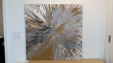 Original abstract textured canvas painting 36 x 36 inches gray gold black white picture