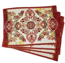 Tache Elegant Burgundy Orange Ornate Paisley Woven Tapestry Placemat Set of 4 picture