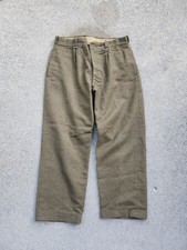 1950s Belgian Army Wool Trousers Vintage Brown Military Pants 36x28 picture