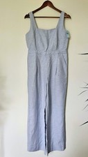 NWT ANN TAYLOR Loft Sky Blue Linen Blend Square Neck Jumpsuit Size 4P picture