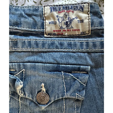 Y2K Vintage True Religion Women's Legging Jeans Size 28 Flap Pocket Light Wash picture