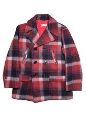 1950s Boyville Sears Roebuck Red, Black, and Gray Plaid Wool Peacoat picture