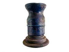 Colonial Era Hand-Turned Wooden Vase - Distressed Blue Patina - PrimitiveAntique picture