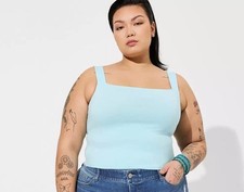 Torrid Foxy Square Neck Crop Tank Atomizer Pastel Blue Thick Strap Cami NWT 1 1X picture