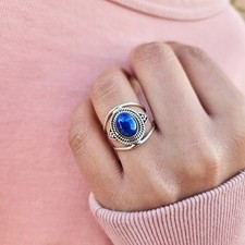Genuine Lapis Lazuli Ring 925 Sterling Silver Statement Ring Lapis Gemstone Ring picture