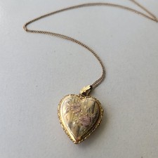 Vintage ACo 1/20 12K Gold Filled Etched Floral Heart Locket Necklace picture