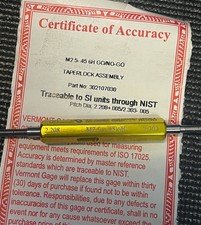 Vermont Gage M2.5 x 0.45 6H Go/No-Go Taperlock Plug Gage Assembly + Cert. 302107 picture