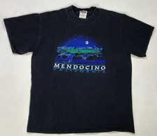 VINTAGE Mendocino California Graphic T-shirt Men Large Black Short Sleeve 90s picture