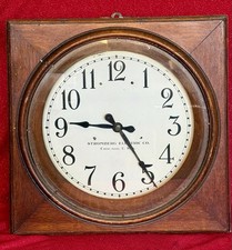 Antique STROMBERG ELECTRIC SELF WINDING CLOCK Movement Pendulum Oak Cabinet picture