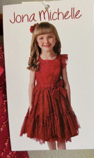 JONA MICHELLE GIRL'S LACE SATIN BOW DRESS (RED 4T)NWT picture