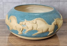 Vtg 1984 Jack Black Navajo Pottery Bowl Blue Relief Running Wild Horses Signed picture
