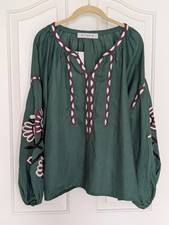 ETNODIM Women’s Embroidered Peasant Blouse - Green, Medium picture
