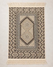 Vintage Tunisian Wool Rug 4x6 Margoum Hand Knotted Geometric Ivory Brown Carpet picture