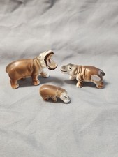 Set Of 3 Vintage Bone China Hippo Family Hippopotamus Miniature Figurines  picture