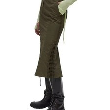 NWOT Helmut Lang Burnt Olive Nylon Taffeta Lacing Midi Skirt - Size 2 picture