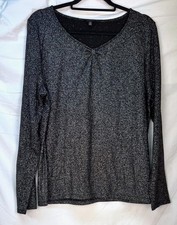 Talbots Black Silver Metallic Long Sleeve Size XL picture