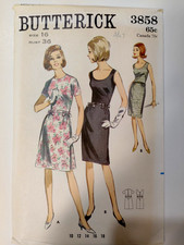 Butterick 3858 Dress Sewing Pattern Ladies 16 VTG 60's UC Sleeveless Slim Scoop picture