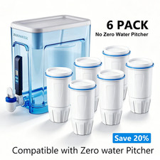Zero Pitcher Water Filter Replacement 5-Stage 6 Pack Fit ZR-001 ZR-004 picture