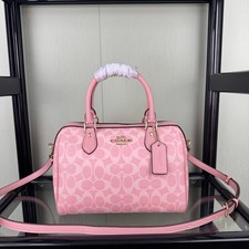 COACH CV961 Rowan Satchel Bag Signature Canvas Pink Zip closure 2WAY Rare NWT picture