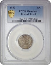 1833 Capped Bust Dime 10¢ PCGS AU About Uncirculated Detail Bent TrueView picture