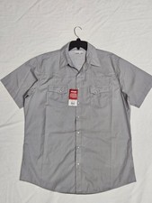 Wrangler Wrancher Men's XL Pearl Snap Short Sleeve Grey Chevron Ranchwear Shirt picture