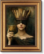 Vintage Gold Framed Gothic Victorian Woman Canvas Wall Art, Dark Academia Pai... picture