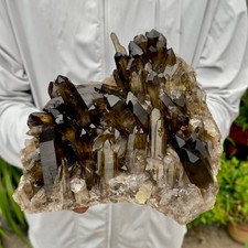 1.97LB Natural Black Smoky Quartz Crystal Cluster Raw Mineral Specimen picture